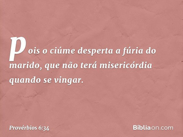 pois o ciúme desperta a fúria do marido,
que não terá misericórdia
quando se vingar. -- Provérbios 6:34