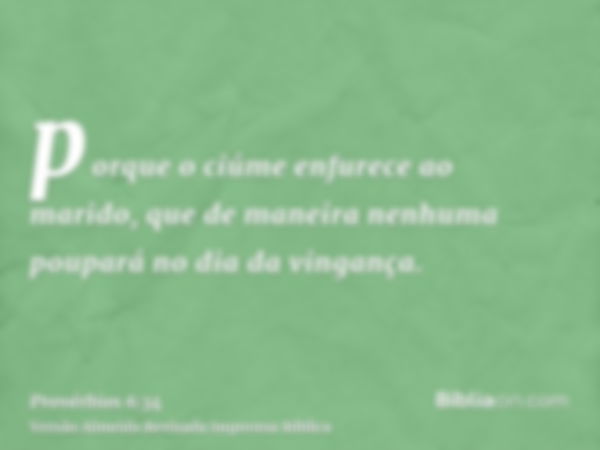 porque o ciúme enfurece ao marido, que de maneira nenhuma poupará no dia da vingança.