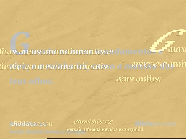 Guarda os meus mandamentos e vive; e a minha lei, como a menina dos teus olhos.