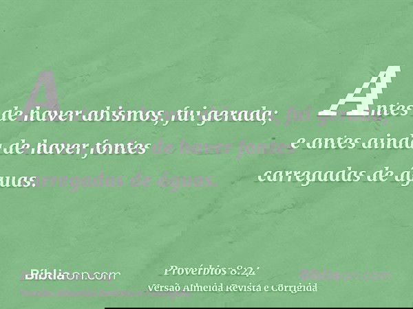 Antes de haver abismos, fui gerada; e antes ainda de haver fontes carregadas de águas.