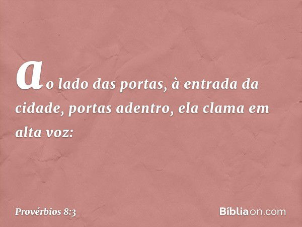 ao lado das portas,
à entrada da cidade,
portas adentro, ela clama em alta voz: -- Provérbios 8:3