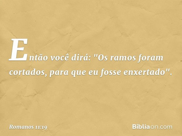 Então você dirá: "Os ramos foram cortados, para que eu fosse enxertado". -- Romanos 11:19