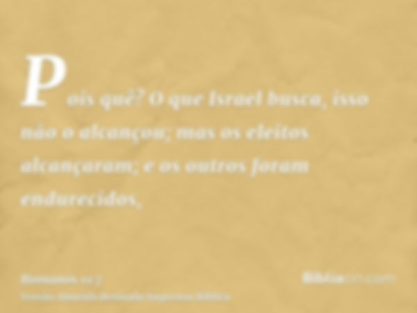 Pois quê? O que Israel busca, isso não o alcançou; mas os eleitos alcançaram; e os outros foram endurecidos,