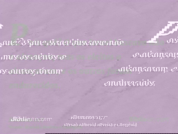 Pois quê? O que Israel buscava não o alcançou; mas os eleitos o alcançaram, e os outros foram endurecidos.