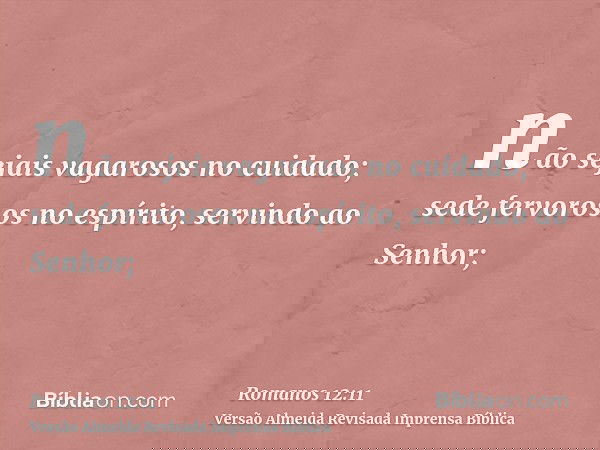 não sejais vagarosos no cuidado; sede fervorosos no espírito, servindo ao Senhor;
