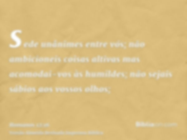 sede unânimes entre vós; não ambicioneis coisas altivas mas acomodai-vos às humildes; não sejais sábios aos vossos olhos;