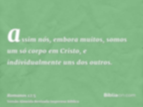 assim nós, embora muitos, somos um só corpo em Cristo, e individualmente uns dos outros.