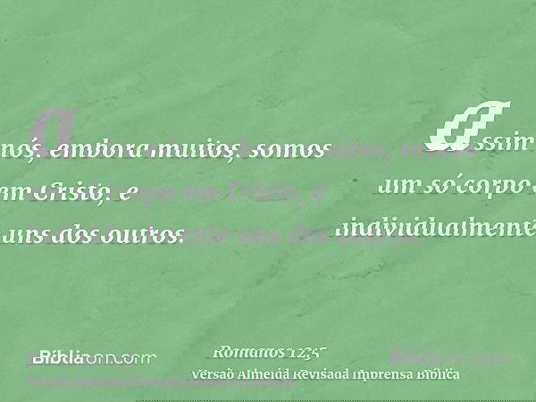 assim nós, embora muitos, somos um só corpo em Cristo, e individualmente uns dos outros.