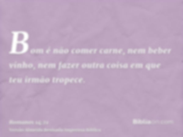 Bom é não comer carne, nem beber vinho, nem fazer outra coisa em que teu irmão tropece.