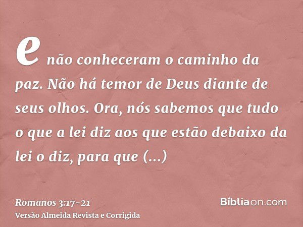 e não conheceram o caminho da paz.Não há temor de Deus diante de seus olhos.Ora, nós sabemos que tudo o que a lei diz aos que estão debaixo da lei o diz, para q