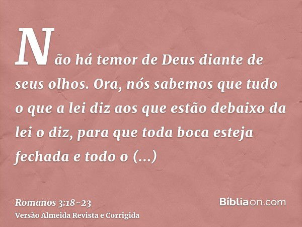 Não há temor de Deus diante de seus olhos.Ora, nós sabemos que tudo o que a lei diz aos que estão debaixo da lei o diz, para que toda boca esteja fechada e todo