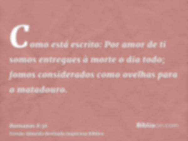 Como está escrito: Por amor de ti somos entregues à morte o dia todo; fomos considerados como ovelhas para o matadouro.