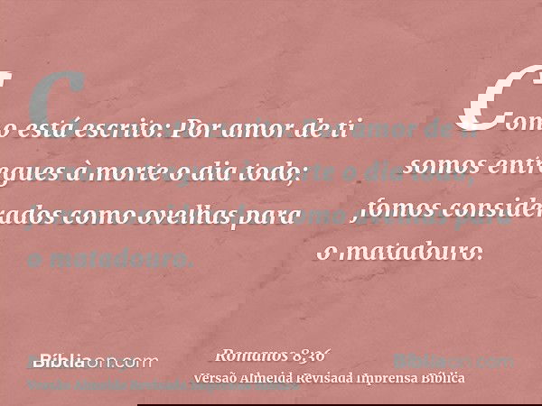 Como está escrito: Por amor de ti somos entregues à morte o dia todo; fomos considerados como ovelhas para o matadouro.