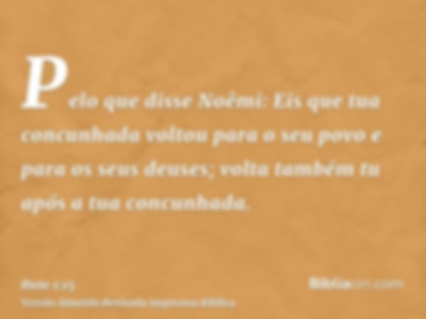 Pelo que disse Noêmi: Eis que tua concunhada voltou para o seu povo e para os seus deuses; volta também tu após a tua concunhada.