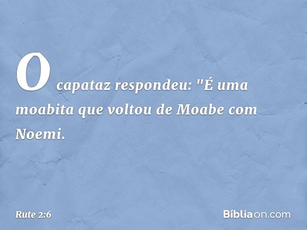 O capataz respondeu: "É uma moabita que voltou de Moabe com Noemi. -- Rute 2:6