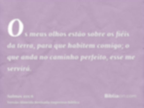 Os meus olhos estão sobre os fiéis da terra, para que habitem comigo; o que anda no caminho perfeito, esse me servirá.