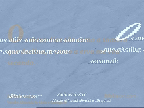 Os meus dias são como a sombra que declina, e como a erva me vou secando.