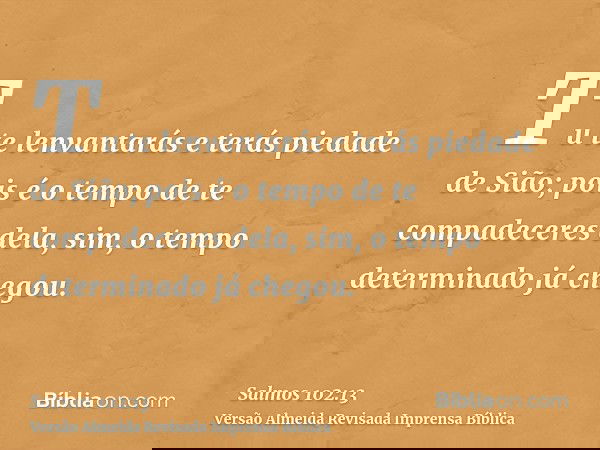 Tu te lenvantarás e terás piedade de Sião; pois é o tempo de te compadeceres dela, sim, o tempo determinado já chegou.