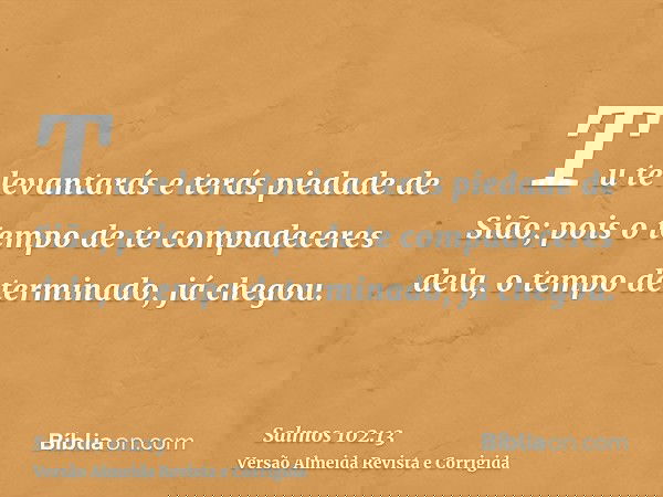 Tu te levantarás e terás piedade de Sião; pois o tempo de te compadeceres dela, o tempo determinado, já chegou.