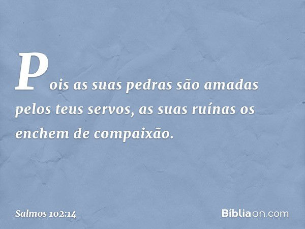 Pois as suas pedras são amadas
pelos teus servos,
as suas ruínas os enchem de compaixão. -- Salmo 102:14