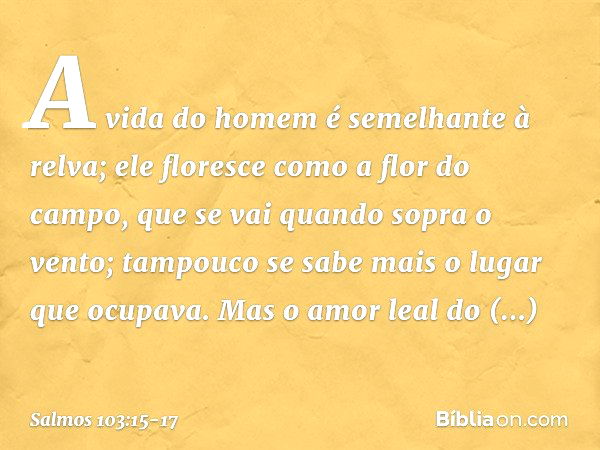 A vida do homem é semelhante à relva;
ele floresce como a flor do campo, que se vai quando sopra o vento;
tampouco se sabe mais o lugar que ocupava. Mas o amor 