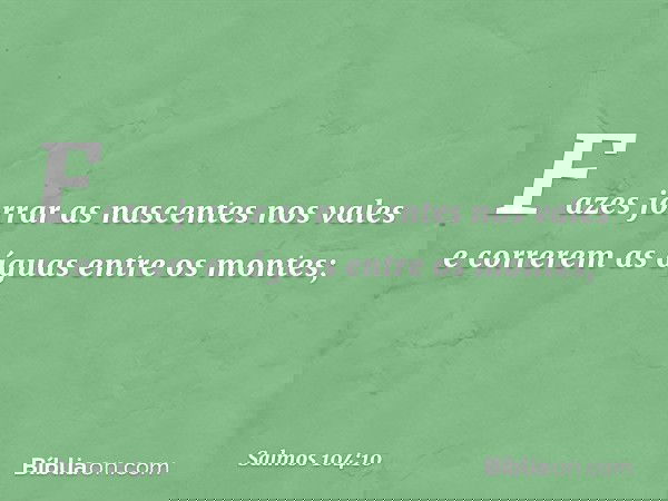 Fazes jorrar as nascentes nos vales
e correrem as águas entre os montes; -- Salmo 104:10