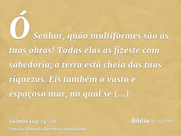 Ó Senhor, quão multiformes são as tuas obras! Todas elas as fizeste com sabedoria; a terra está cheia das tuas riquezas.Eis também o vasto e espaçoso mar, no qu