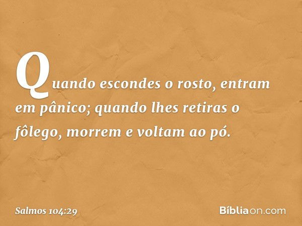 Quando escondes o rosto,
entram em pânico;
quando lhes retiras o fôlego,
morrem e voltam ao pó. -- Salmo 104:29