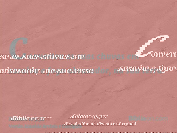 Converteu as suas chuvas em saraiva e fogo abrasador, na sua terra.