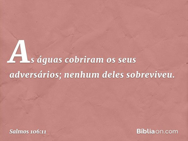 As águas cobriram os seus adversários;
nenhum deles sobreviveu. -- Salmo 106:11