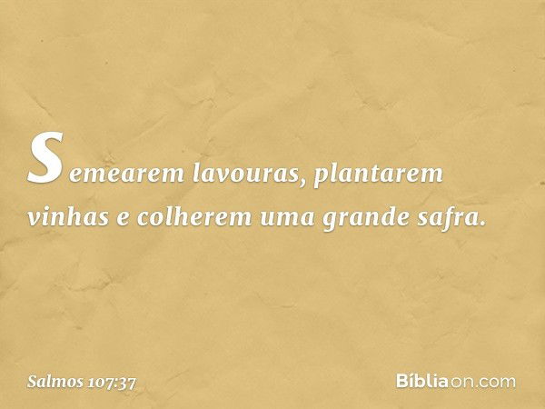 semearem lavouras, plantarem vinhas
e colherem uma grande safra. -- Salmo 107:37