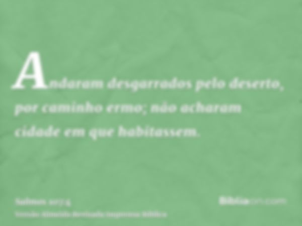 Andaram desgarrados pelo deserto, por caminho ermo; não acharam cidade em que habitassem.