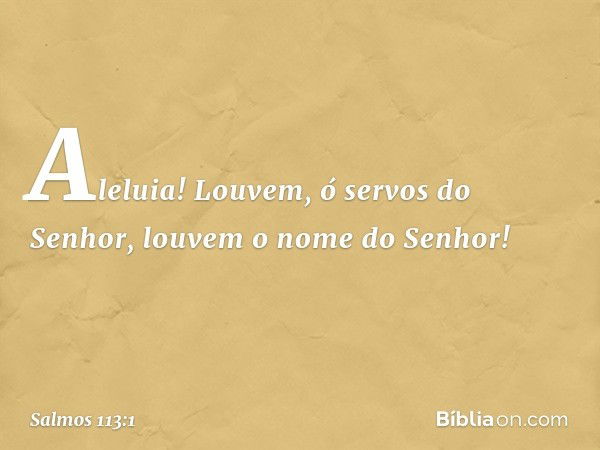 Aleluia!
Louvem, ó servos do Senhor,
louvem o nome do Senhor! -- Salmo 113:1