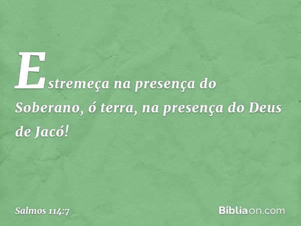 Estremeça na presença do Soberano, ó terra,
na presença do Deus de Jacó! -- Salmo 114:7