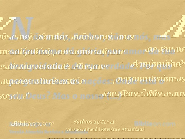 Não a nós, Senhor, não a nós, mas ao teu nome dá glória, por amor da tua benignidade e da tua verdade.Por que perguntariam as nações: Onde está o seu Deus?Mas o
