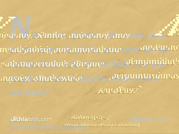 Não a nós, Senhor, não a nós, mas ao teu nome dá glória, por amor da tua benignidade e da tua verdade.Por que perguntariam as nações: Onde está o seu Deus?