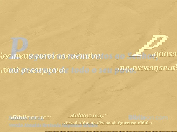 Pagarei os meus votos ao Senhor, na presença de todo o seu povo.