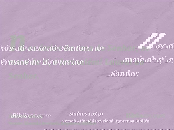 nos átrios da casa do Senhor, no meio de ti, ó Jerusalém! Louvai ao Senhor.