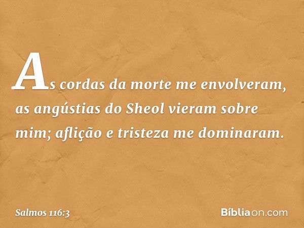 As cordas da morte me envolveram,
as angústias do Sheol vieram sobre mim;
aflição e tristeza me dominaram. -- Salmo 116:3