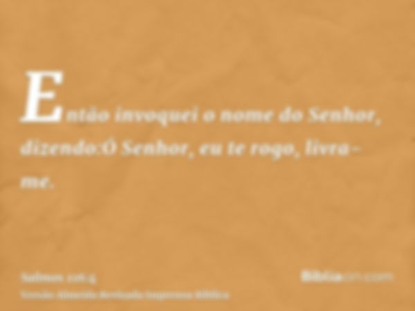 Então invoquei o nome do Senhor, dizendo:Ó Senhor, eu te rogo, livra-me.