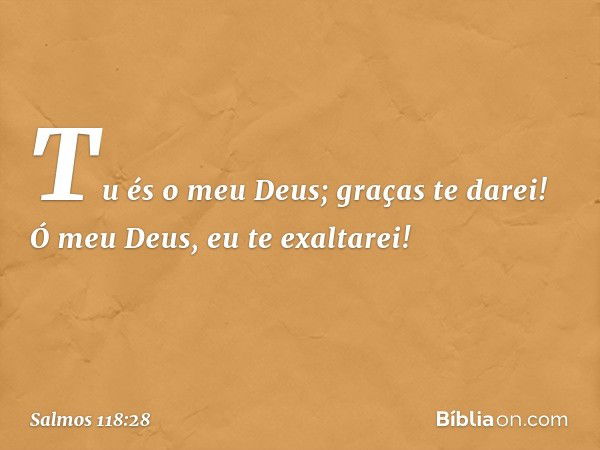 Tu és o meu Deus; graças te darei!
Ó meu Deus, eu te exaltarei! -- Salmo 118:28