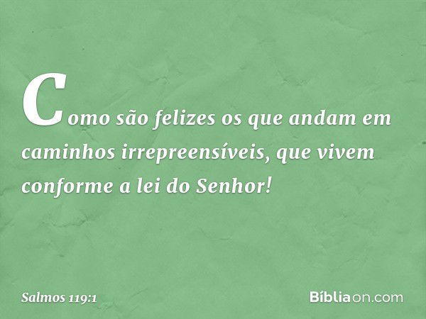 Como são felizes os que andam
em caminhos irrepreensíveis,
que vivem conforme a lei do Senhor! -- Salmo 119:1