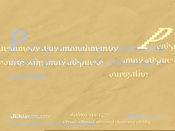 Pelo que amo os teus mandamentos mais do que o ouro, sim, mais do que o ouro fino.