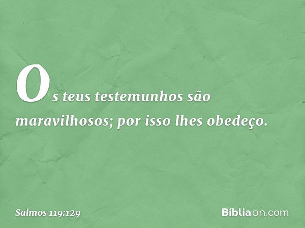 Os teus testemunhos são maravilhosos;
por isso lhes obedeço. -- Salmo 119:129