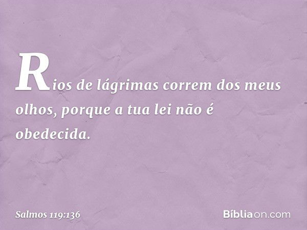 Rios de lágrimas correm dos meus olhos,
porque a tua lei não é obedecida. -- Salmo 119:136