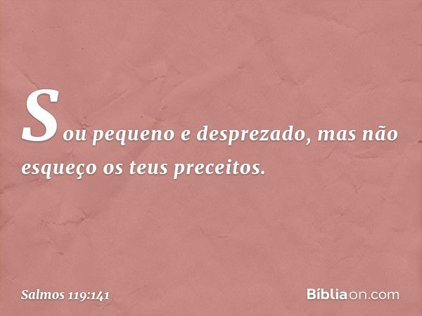 Sou pequeno e desprezado,
mas não esqueço os teus preceitos. -- Salmo 119:141