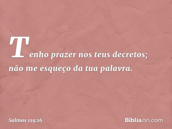 Tenho prazer nos teus decretos;
não me esqueço da tua palavra. -- Salmo 119:16