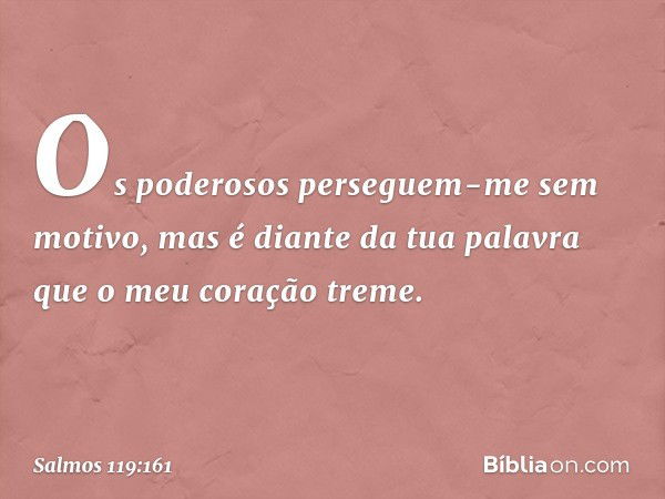 Os poderosos perseguem-me sem motivo,
mas é diante da tua palavra
que o meu coração treme. -- Salmo 119:161