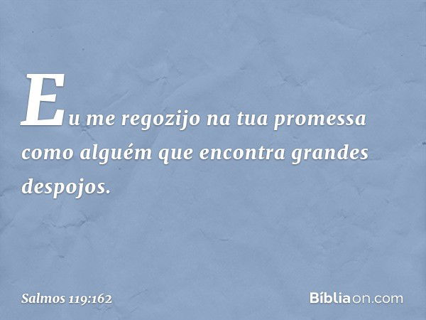 Eu me regozijo na tua promessa como alguém
que encontra grandes despojos. -- Salmo 119:162