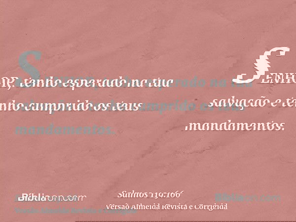 SENHOR, tenho esperado na tua salvação e tenho cumprido os teus mandamentos.